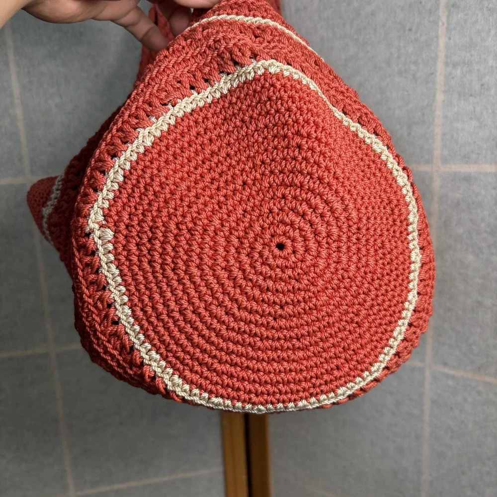 The Sak Red Orange Stripe Crochet/Handbag Purse‎ Beach Cruise Boho Y2K Woven